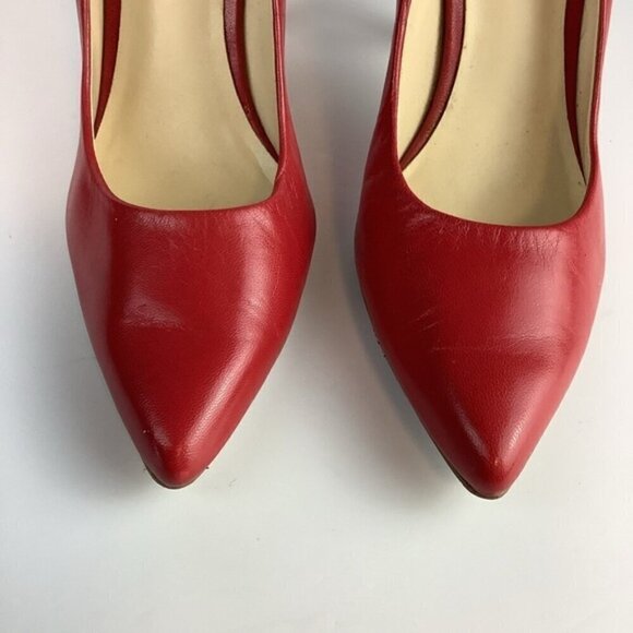 NINE WEST LEATHER RED HIGH HEEL PUMPS SHOES - Picture 5 of 11